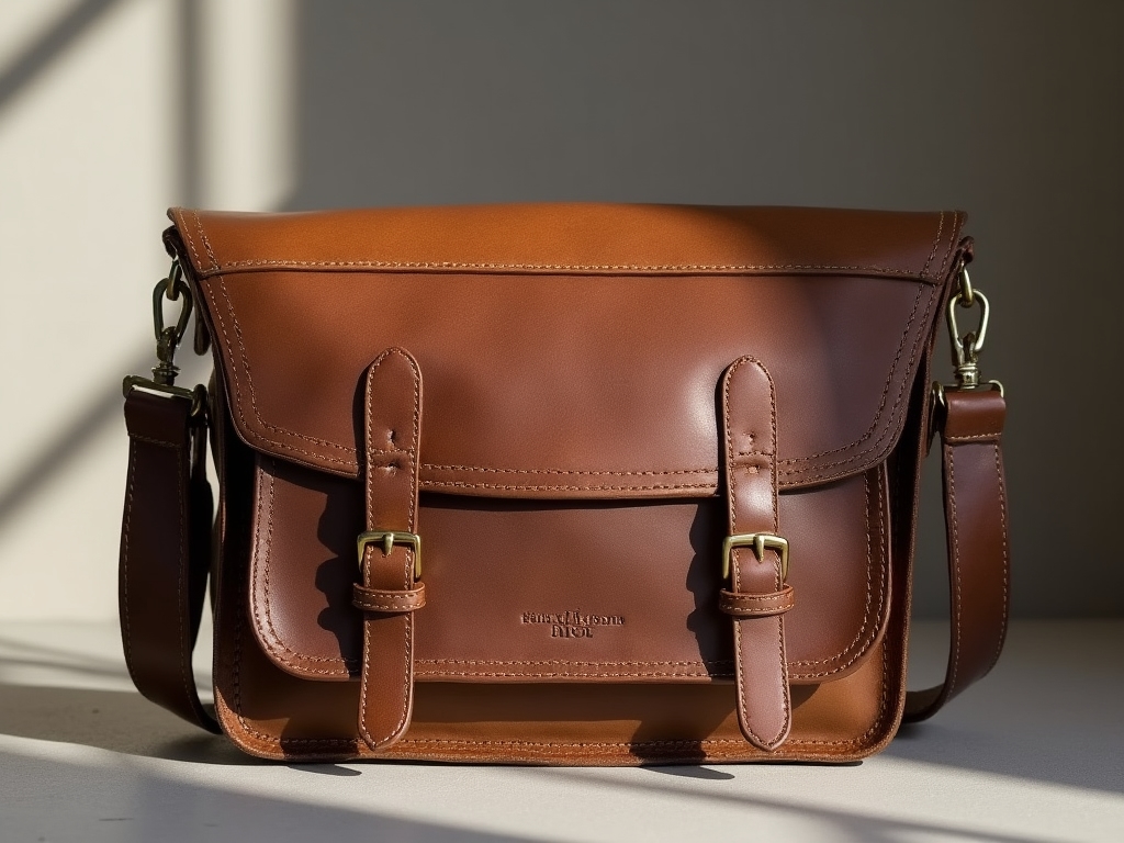 Handcrafted leather messenger bag showing quality craftsmanship